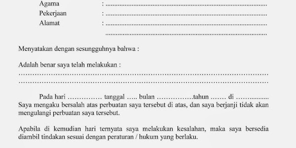 Contoh Surat Pernyataan Telah Melakukan Kesalahan