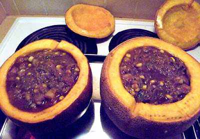 Two Pumpkins Filled with Fresh Stew