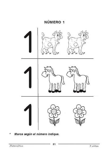 Actividades del Número 1 de Lógico Matemático de 3 años