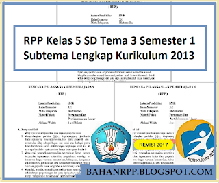 RPP Kelas 5 SD Tema 3 Semester 1 Subtema Lengkap Kurikulum 2013