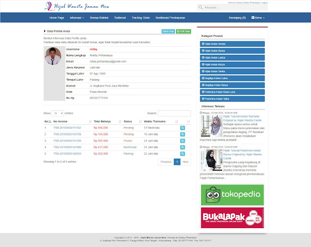 Toko Online Codeigniter (PHP 7) MySQL + Rajaongkir (POS, JNE, TIKI) + COD