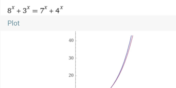 Giải phương trình mũ $8^x+3^x=7^x+4^x$