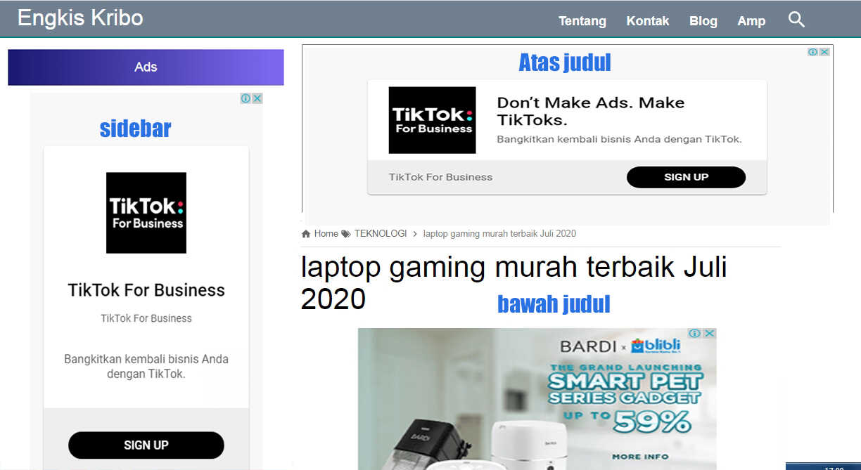 Posisi iklan adsense paling banyak di klik pengunjung