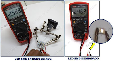 Probar leds SMD con multímetro es un método poco eficiente.