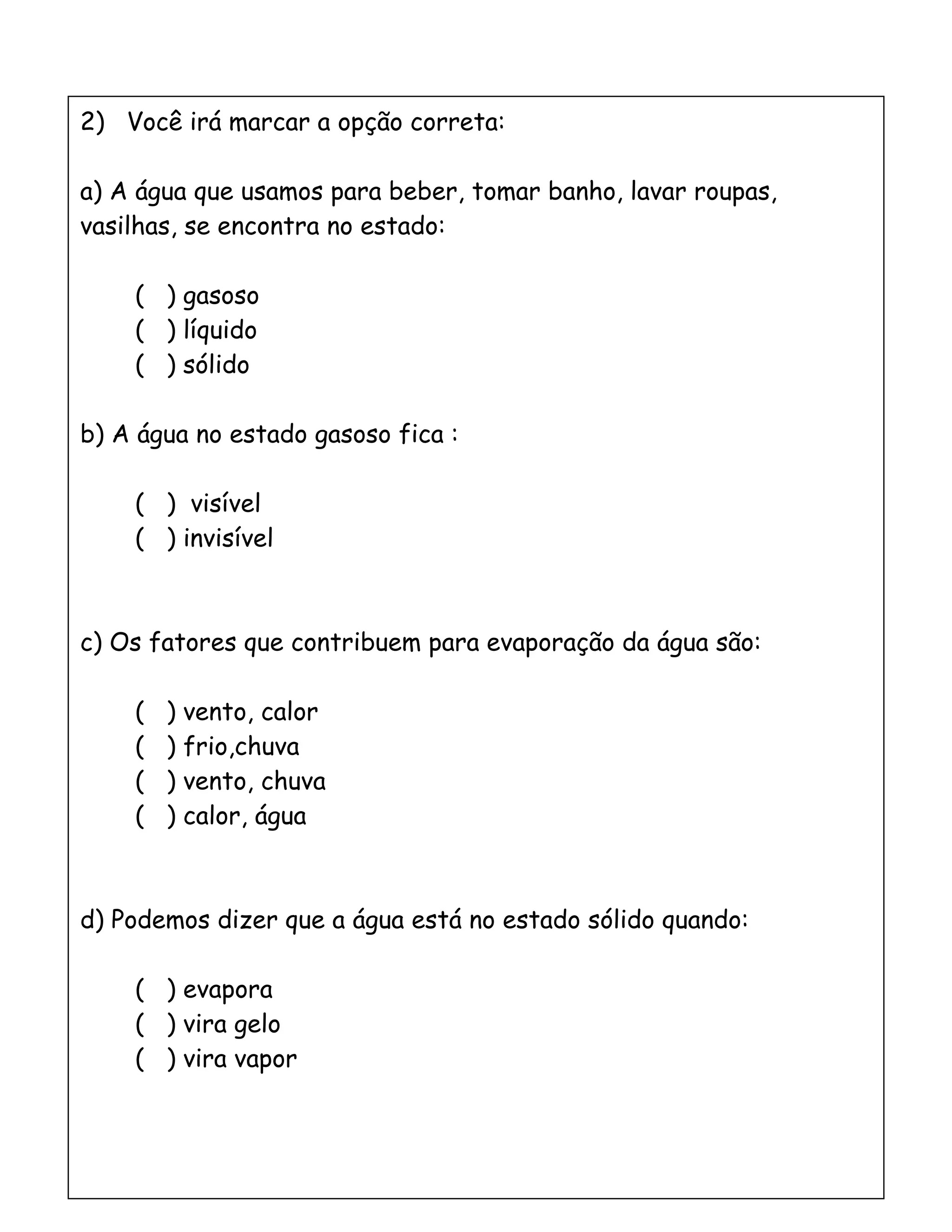 Exercícios sobre água 6o ano