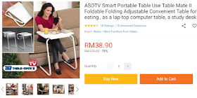 Lazada Blogger Contest, Lazada Malaysia, Sale Di Lazada Malaysia, Lazada Shopathon Blogger Contest, Hadiah Voucher, 9.9 Festival Sale, Rezeki, Online Shopping, Shopping Di Lazada, Barang Menarik, Diskaun, Promosi, Table, 2) ASOTV Smart Portable Table Use Table Mate II, Meja, Meja Untuk Letak Laptop, Meja Makan, Meja Untuk Study, 