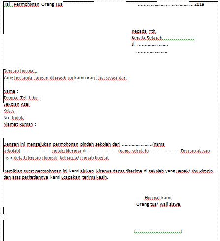 Unduh Contoh Surat Permohonan Pindah Sekolah - Mariyadi.com