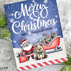Sunny Studio Stamps: Season's Greetings Gleeful Reindeer Santa Claus Lane Christmas Card by Leanne West