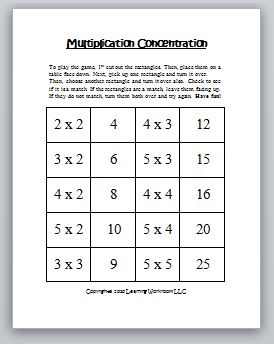 multiplication concentration games classroom freebies