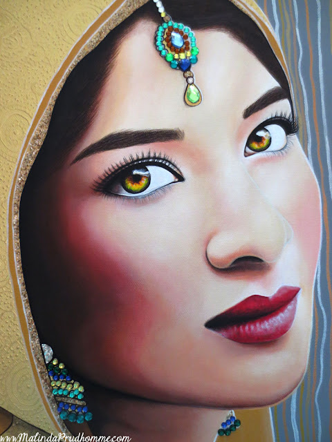 indian, indian bride, sikh, sikh bride, indian beauty, beauty, gold, golden indian bride, multicoloured eyes, gems, jewels, portrait, toronto, toronto portrait artist, realism, Malinda Prudhomme