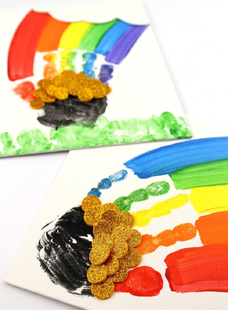 rainbow hand print paintings