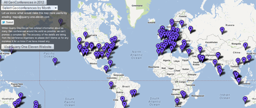  Luckily for me Quarry One Eleven has created this  New GeoConferences on Google Maps