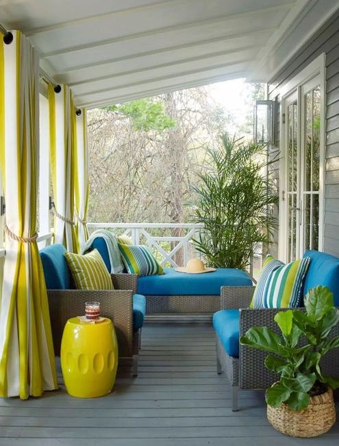 Yellow Striped Outdoor Summer Curtain Idea for the Porch