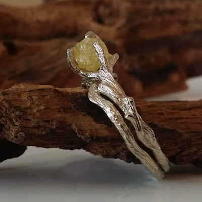, Raw Uncut Yellow Diamond Branch Bridal Set, Available Now, Gold, Twig Wedding Set Hand Sculpted by Dawn Vertrees