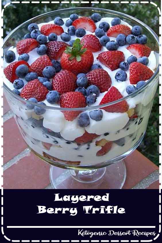 This Berry Trifle layers fresh berries, sweetened whipped cream and pound cake.