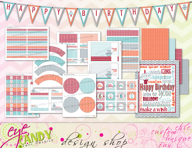 harvest owl birthday collection, birthday printables, chevron, owl party