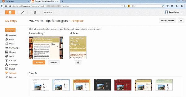 click on edit html for modifying blogspot code