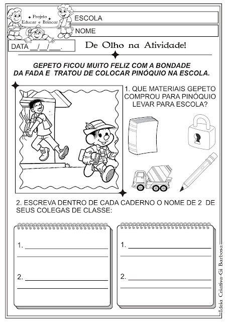 Atividade Conto Pinóquio Valores