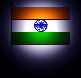 Indian flag with bright spotlight from behind on dark background