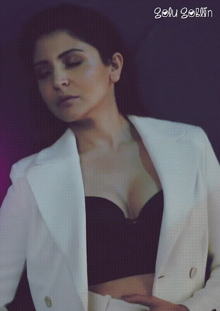 Anushka Sharma streamy GIFs - sexy cleavage, boobs, navel, thigh show 