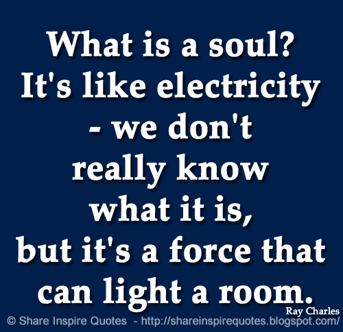 What is a soul? It's like electricity - we don't really know what it is, but it's a force that can light a room. ~Ray Charles