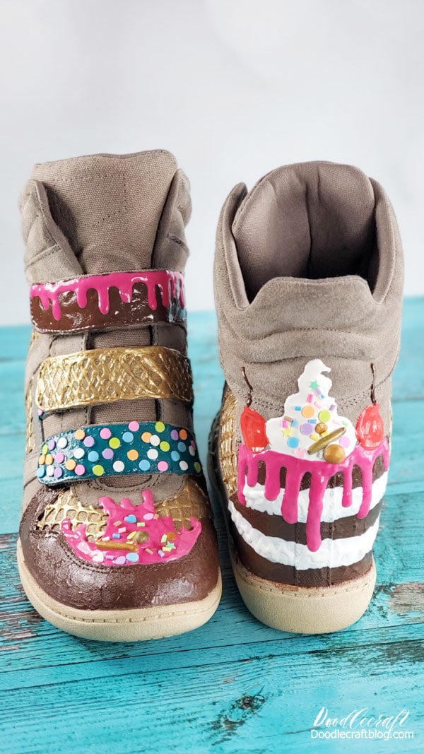 Add a drip to the front strap too.   Your shoes will be different than mine, so the sky is the limit!   Make your shoes represent you and your favorite desserts!