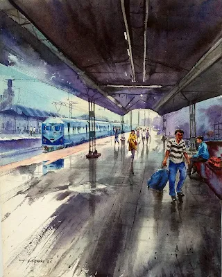 Railway Platform painting Bikas Kundu