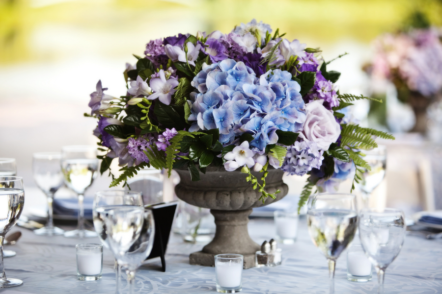 purple blue hydrangea wedding centerpieces