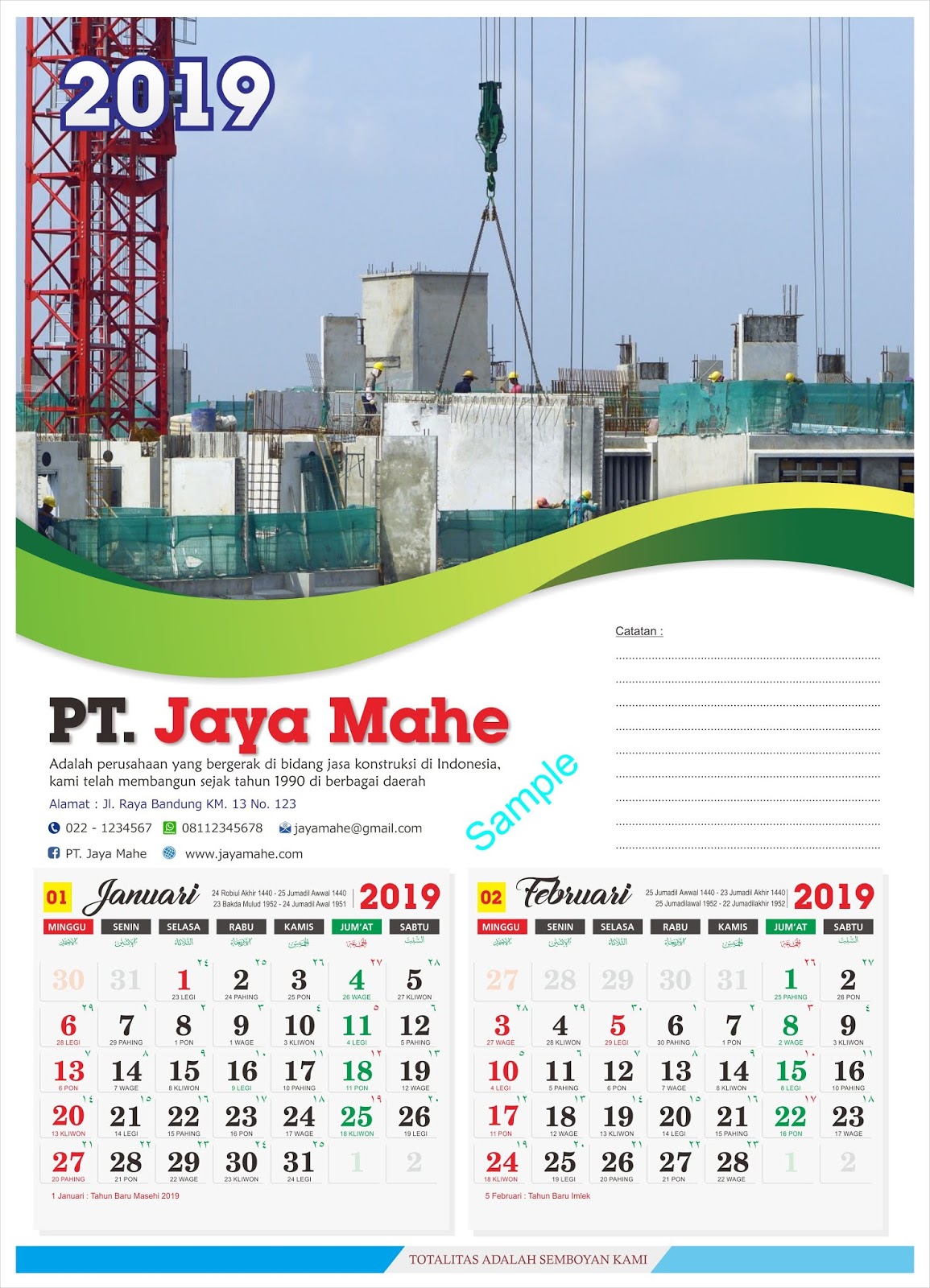 Templat Kalender 2019 Cdr Lengkap Tanggal Jawa Dan Hijriyah