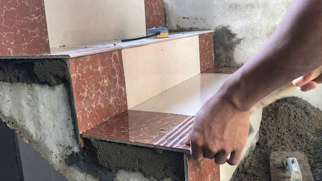 Construction Concrete Stair Floor Tile Installation Process