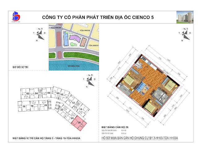 Mặt bằng Căn hộ 26 Tầng 3-19 chung cư b1.3 hh03a thanh hà