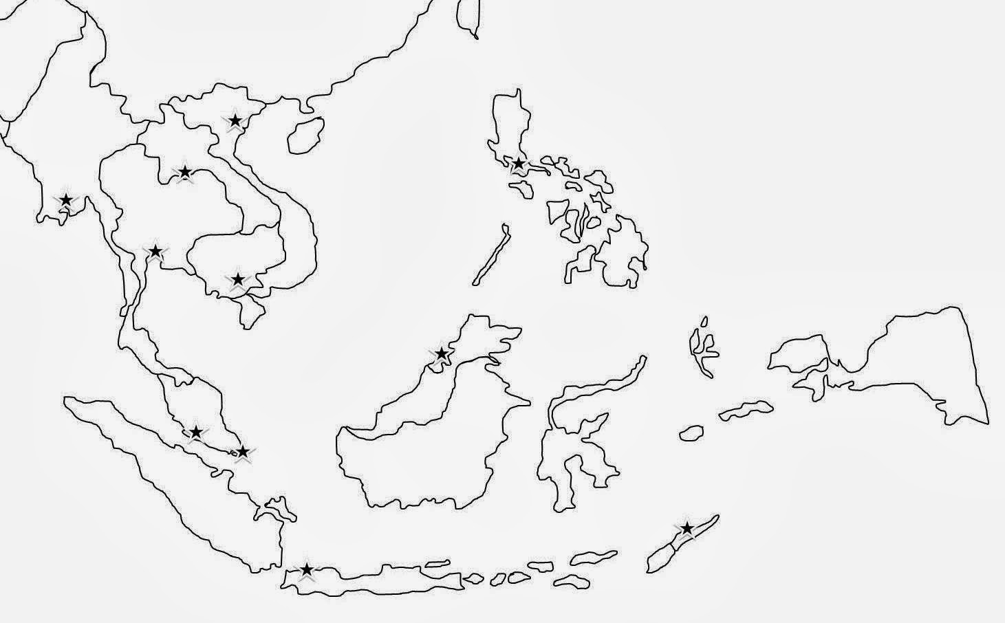 Kosong Peta Asia Tenggara Hitam Putih