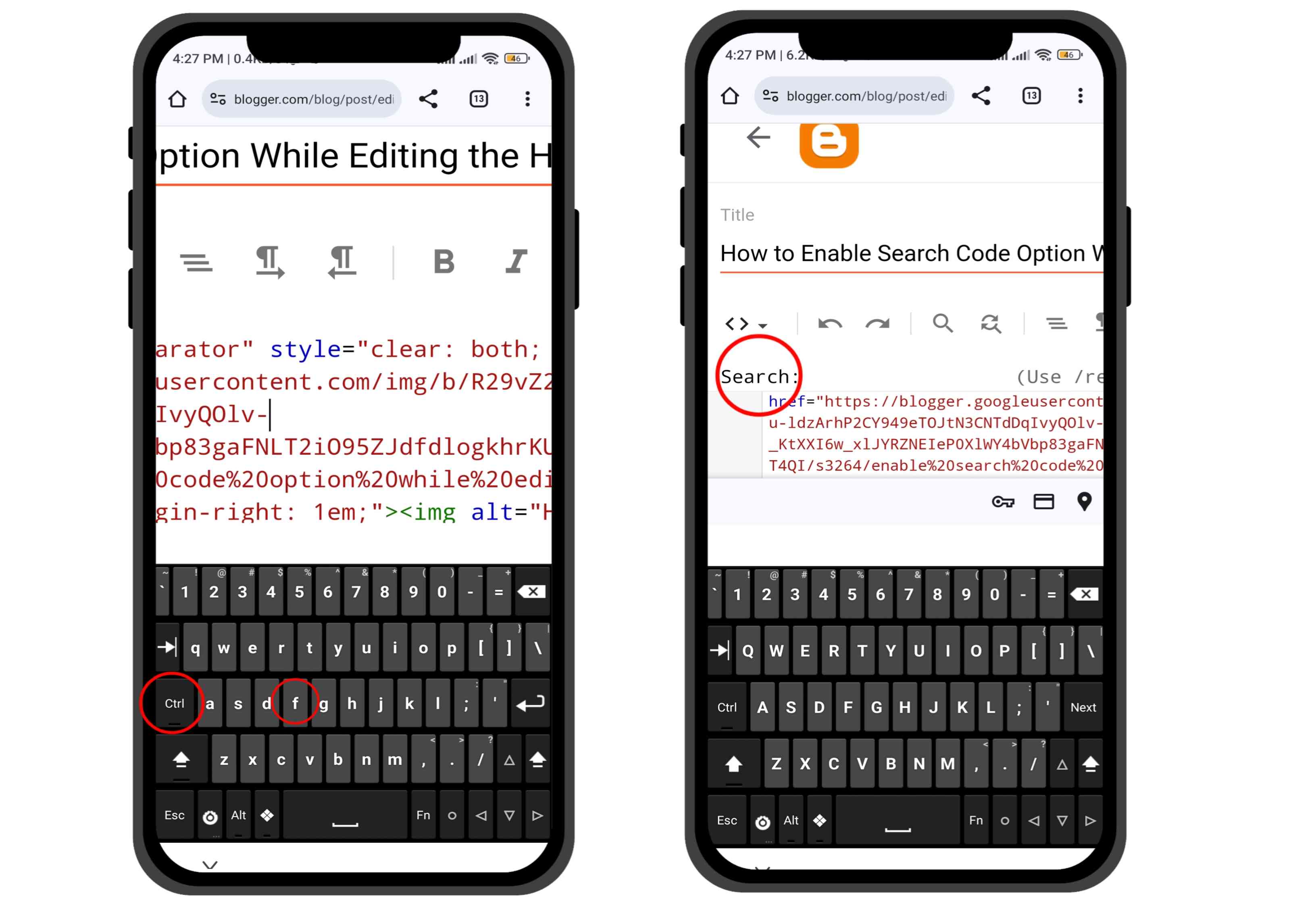 Enable Search Code Option While Editing the HTML Code of Your Blogger Theme on a Phone?