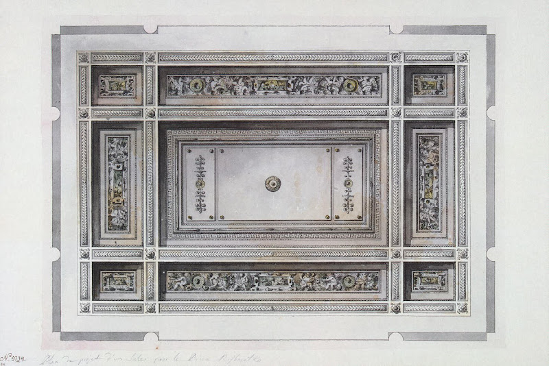 English Palace in Peterhof. Design of Ceiling Painting in the Drawing-Room by Giacomo Quarenghi - Architecture, Interiors Drawings from Hermitage Museum