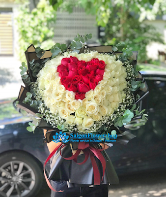 Heart shaped rose arrangement for Valentines