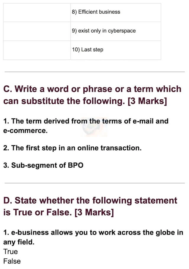 OCM Test No. 5. Class: 12th Standard Maharashtra Chapter 5: Emerging Modes of Business