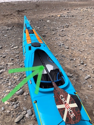 Stow Lendal Paddle in Cockpit of P&H Sea Kayak