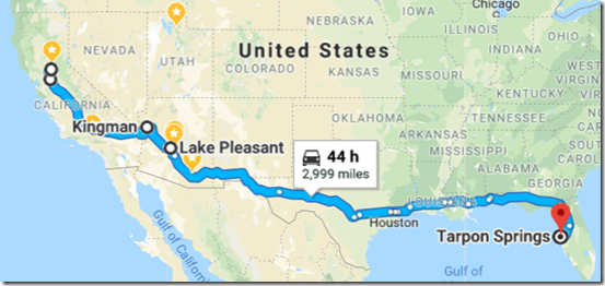 Sacramento to Tarpon Springs Map
