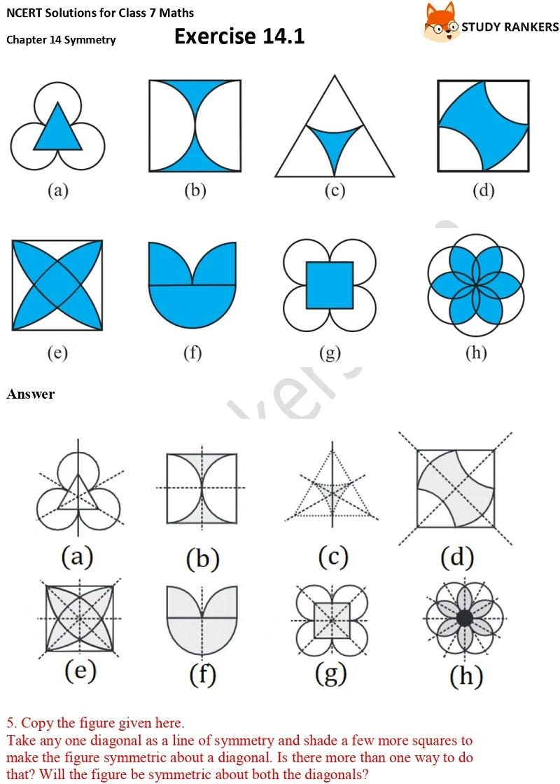 NCERT Solutions for Class 7 Maths Chapter 14 Symmetry Exercise 14.1 Part 5