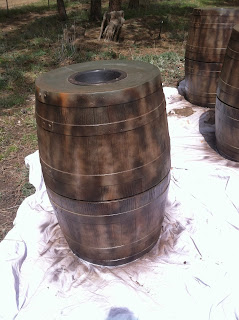 Spray barrels with dark walnut paint