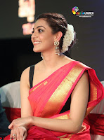 Kajal Agarwal in Red Saree Sleeveless Blouse Stunning Pics  Exclusive Galleries 002.jpg