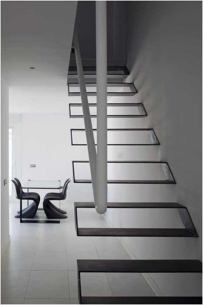 Very original stairway design. Metallic floating staircase