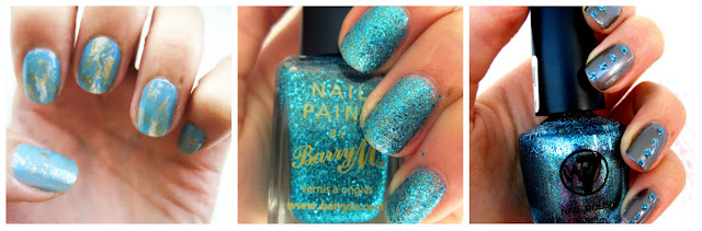 gold foil gold leaf blue nails barry m aqua glitter satch rhinestone glitter nails kallos w7 cosmic blue