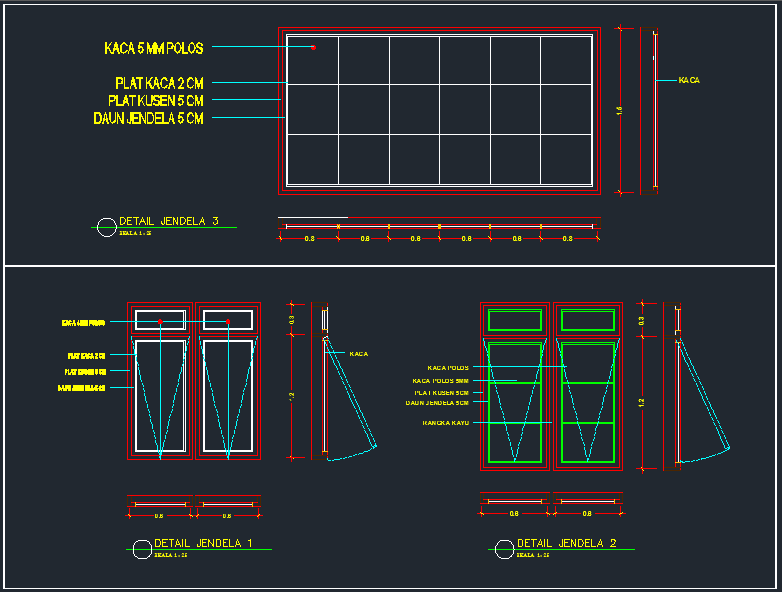 Detail Jendela Swing 1 Contoh Gambar AutoCAD DWG 