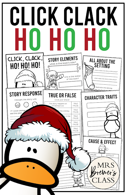 Click Clack Ho Ho Ho book activities unit with literacy printables, reading companion activities, lesson ideas, and a craft for Kindergarten and First Grade