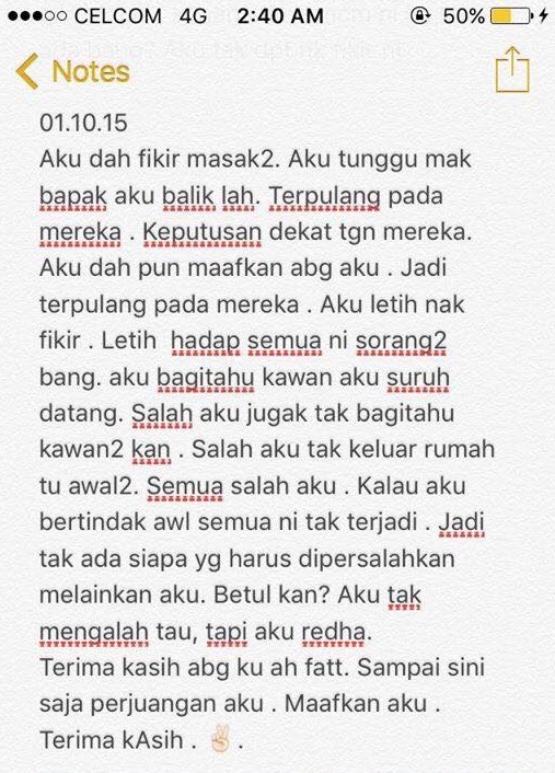 Luahan Terakhir Gadis yang Maut Akibat Dirogol Abang Kandung Ketika Ibu Bapa Pergi Haji 