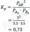 Konstanta kesetimbangan tekanan, Kp untuk reaksi A2(g) + B2(g) ⇌ 2AB(g), K_p=〖P_AB〗^2/(P_(A_2 )∙P_(B_2 ) ) 