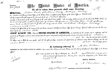 Nahum Curtis' Land Patent