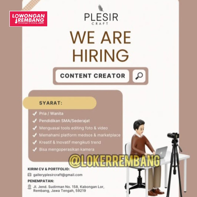 Lowongan Kerja Pegawai Konten Kreator Plesir Craft Rembang