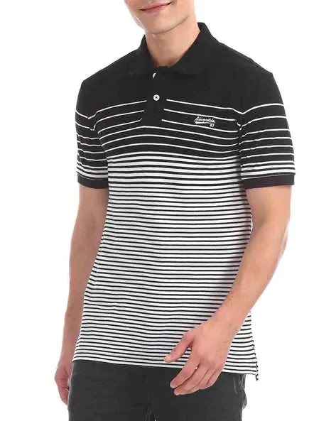 Striped Polo T-shirt with Ribbed Hems
